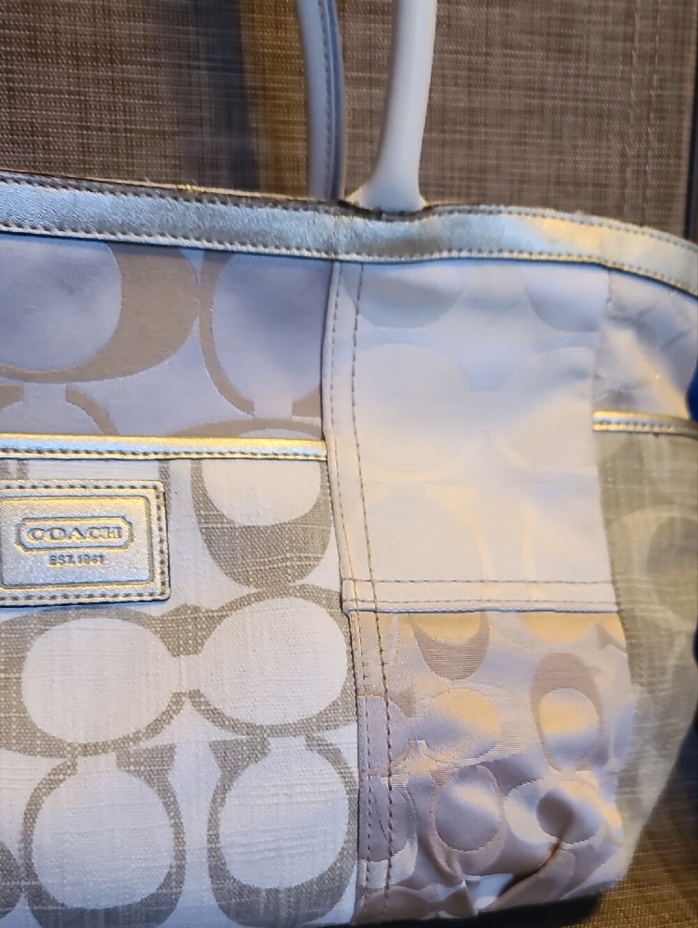 Coach Cream Signature Patchwork Shoulder Bag with Gold Accents - Picture 5 of 16